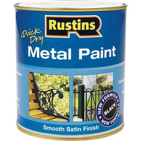 Rustins MPBK500 Quick Dry Satin Black Metal Paint - 500ml, Smooth Finish