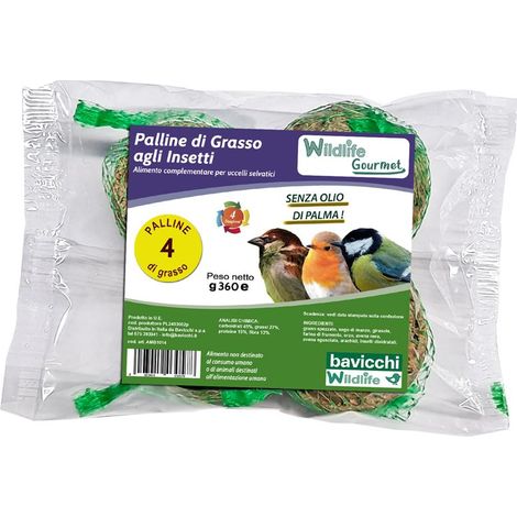 PALLE DI GRASSO AI AGLI INSETTI MANGIME 4X90GR PER UCCELLI SELVATICI ALTA QUALITA'