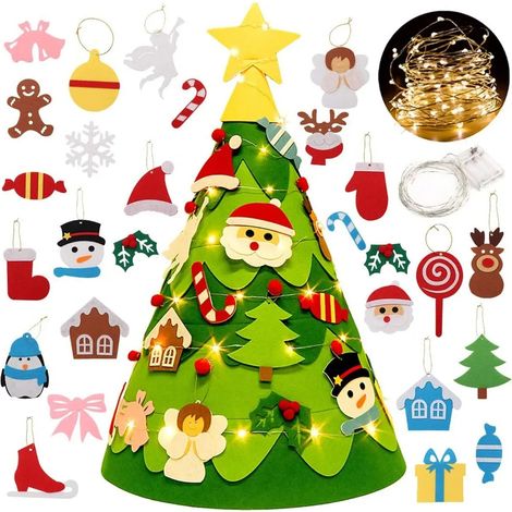 Filz Weihnachtsbaum Kinder,DIY Weihnachtsbaum Filz Kinder Mit Ornamenten Dekoration 3D Filz Weihnachtsbaum Filz Weihnachtsbaum Set Für Home Geschmückter Weihnachtsbaum (1/5)