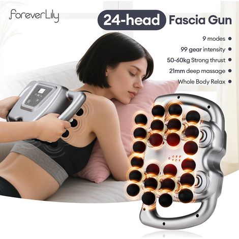 Pistolet de massage à vibrations haute fréquence à 24 têtes, 99 niveaux d'intensité, pour le dos, la taille, la nuque et les épaules.-AquaForge