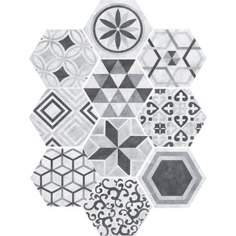 Carrelage Autocollants Hexagonal Style Industriel Anti-Slip Auto-Adhésif Amovible Sticker Mur,200 mm × 230 mm,10 pièces (1/5)