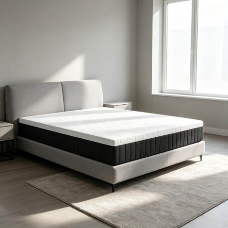 Matratze 140 x 190 cm, 25 cm dick, 7-Zonen-Taschenfedern, Memory-Schaum, weiß/grau HAVRYA (1/5)