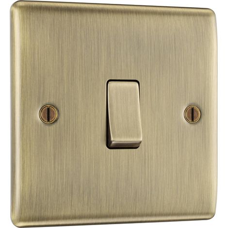 1 Interrupteur intermédiaire, Laiton antique, Profil fin, Bords arrondis, Circuit escalier
