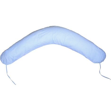 Coussin d'allaitement - Coussin de grossesse - 100% coton - avec cordons - 145 cm - à carreaux bleus (1/2)