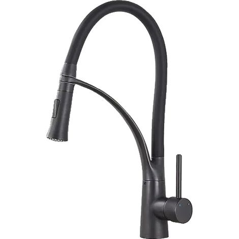 Grifo de cocina, rociador extraíble, monomando, negro. (1/2)