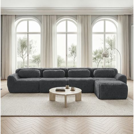 Modulares Ecksofa 378 x 179 x 73 cm aus Stoff, Grau, mit Kissen, für Wohnzimmer – MEUBLIV (1/5)
