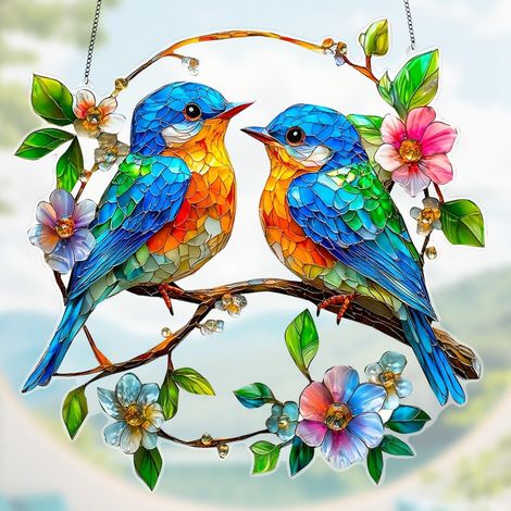 Acchiappasole a forma di uccello, acchiappasole in acrilico a forma di pettirosso con catena, acchiappasole decorativo a forma di uccello, acchiappasole per finestre, giardino, esterni, 20200,2 cm