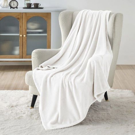 Plaid - - Couverture en flanelle unie - Guimauve - 240x220cm (1/5)