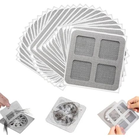 100 Pièces Filtre Cheveux Douche Adhésif 10x10cm, Anti-Obstruction pour Évier, Baignoire, Salle de Bain, Appartement. (1/5)