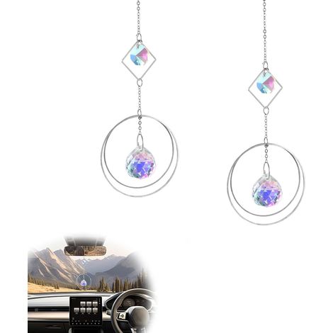Lot de 2 Attrape-soleil en cristal (28 cm) – Décoration arc-en-ciel scintillante pour voiture et maison, avec design géométrique en métal (1/5)