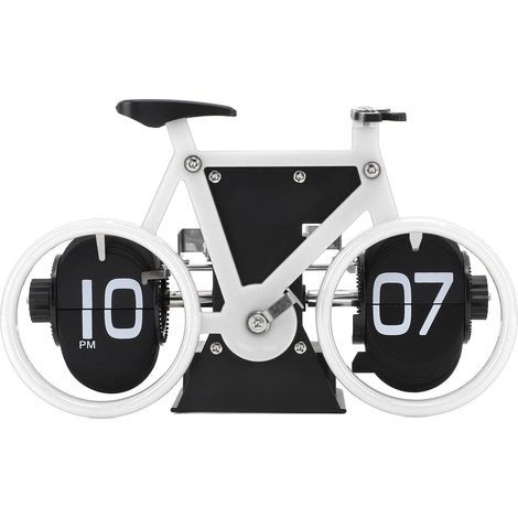 Horloge de bureau vintage à rabat en forme de vélo, rétro, mécanique, alimentée par batterie, minuterie, table de rappel pour le bureau et la maison, blanc (1/5)