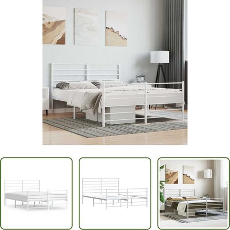 vidaXL Lit avec tête et pied - Cadre de lit métal sans matelas et pied de lit blanc 120x190 cm (1/5)