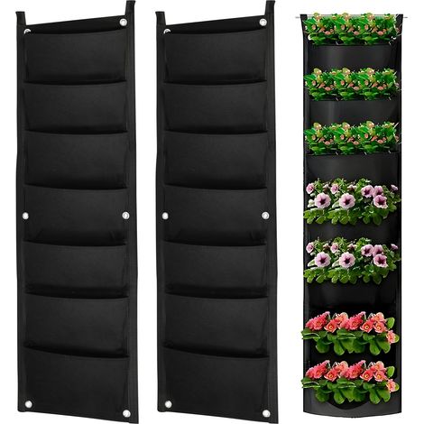 Lot de 2 Sacs de Culture de Plantes Suspendus en Tissu Non-Tissé 300G avec 7 Poches, Jardinière Murale Verticale Respirante et Durable pour Jardin, Cour, Balcon et Décoration Plantes Extérieures (1/5)
