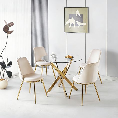 Amateurs d'intérieur moderne, confort au quotidien avec cet ensemble 1 table et 4 chaises en velours à dossier haut (1/5)