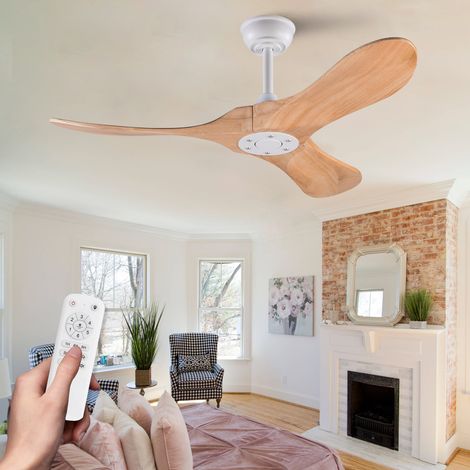 Ventilateur de plafond 107x107 cm en bois et métal blanc, réversible pour salon – MEUBLIV (1/5)