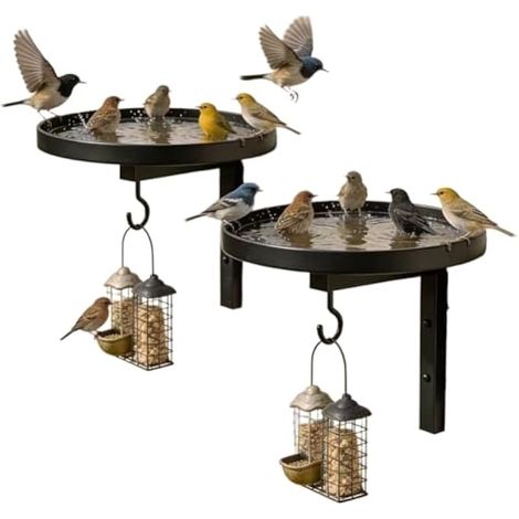 Mangeoire à oiseaux murale en métal, baignoire à oiseaux en fer robuste à suspendre avec crochet pour extérieur, jardin, terrasse, clôture, installation facile, (1/5)
