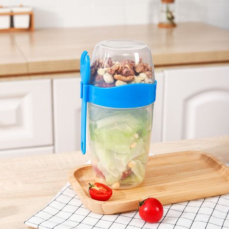 Vasetto per yogurt da viaggio, contenitore per muesli o farina d'avena da 870 ml, vasetto resistente per la preparazione dei pasti, ideale per colazione, ufficio, scuola o viaggio (Blu) (1/5)