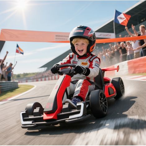 Go-kart eléctrico para niños 24V, asiento ajustable, 12 km/h, rojo y negro OKMYHOME (1/5)