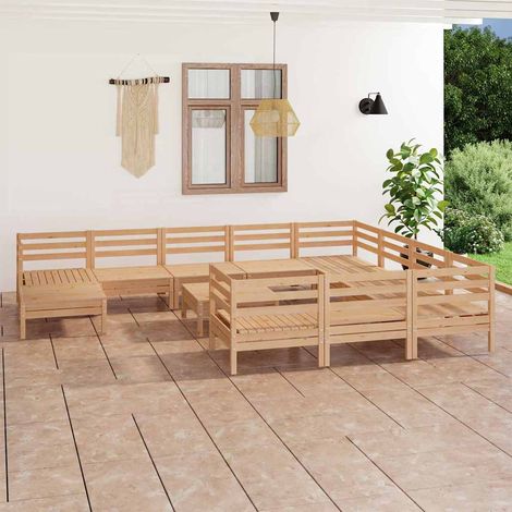 vidaXL Juego de muebles de jardín 12 piezas madera maciza de pino (1/4)
