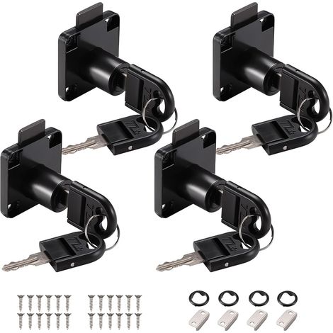 4 Pièces Serrures de Tiroir de Bureau, Verrou à Came de 22 mm, Serrure à Came avec clés Différentes, Serrure Meuble pour Meubles, Tiroir, Porte, Boîte aux Lettres, Armoire, Placard (Noir) (1/5)