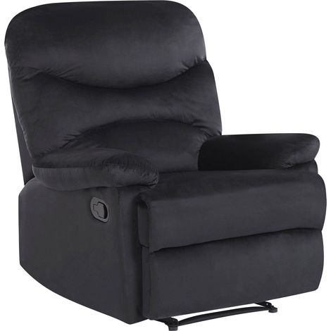 Sillón reclinable tapizado en terciopelo negro respaldo y reposapiés ajustables manualmente estilo retro Eslov (1/5)
