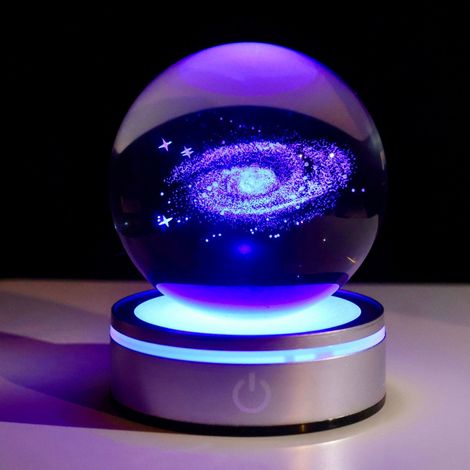 Boule De Cristal 3D - Veilleuse Galaxie - Décoration Intérieure Pour Salon Chambre Bureau - 8 Cm - Base Carrée Argentée (1/4)
