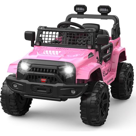 Voiture Électrique Enfant, 12V Véhicule Électrique avec Suspension à Ressort, lumières LED, Bluetooth, 2 Vitesses, Musique pour Garçons Filles Rose (1/5)