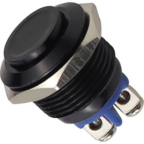 1 Pièce Boutons Poussoirs 220V Momentanés 16mm, Interrupteur Poussoir Rond en Métal Étanche,Bouton de Démarrage Rond Auto Réinitialisation,Commutateurs à Boutons Poussoirs Momentanés,Noir (1/5)