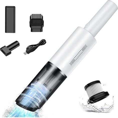Aspirateur de voiture sans fil portable rechargeable haute puissance, usage domestique et auto, blanc, nettoyage main (1/4)