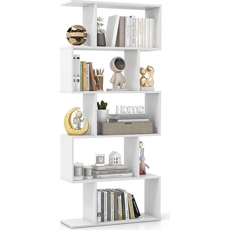 GOPLUS Bibliothèque Étagère 5 Niveaux 70x23,5x158CM Anti-Basculement,Meuble de Rangement pour Salon/Chambre/Bureau,Blanc (1/5)