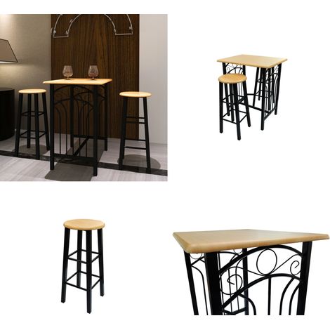 Ensemble de table à dîner Bois brun roux avec noir Acier - Ensemble De Table Et Chaises - Table À Manger - Chaise Haute - Mobilier Moderne - Décoration Intérieure - Home & Living (1/5)