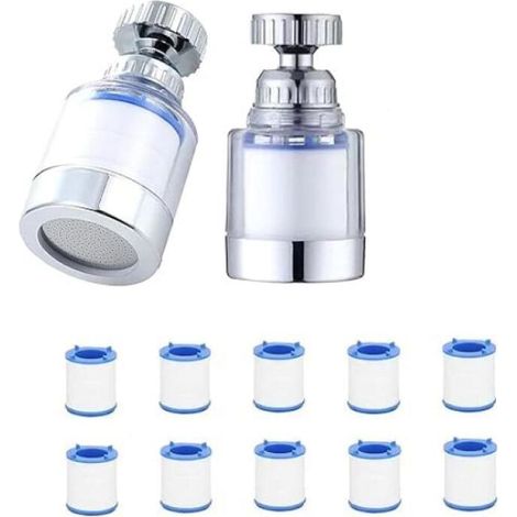 Lot de 2 Filtre à Eau pour Robinet 360°,Filtre à Eau pour Robinet avec 10 Éléments Filtrants Interchangeables en Coton,Détartreur de Robinet pour la Cuisine,L'évier,la Maison et la Salle de Bain (1/5)