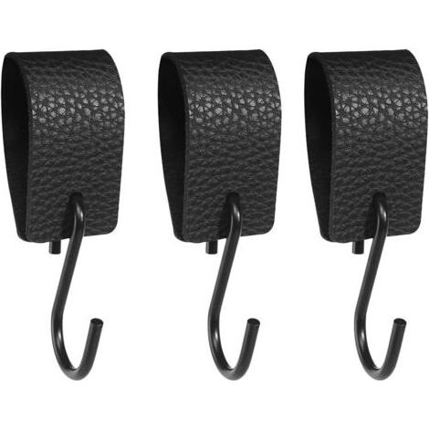 Lot de 6 Crochets en S Noir, Crochet Suspendre avec Boucle en Cuir, Crochets en Métal pour Vêtements, Manteaux, Serviettes, Crochet pour Penderie, Camping, Cuisine, Salle de Bain (1/5)