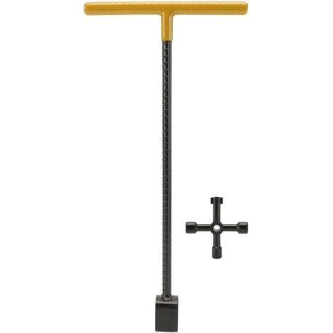 Multifonctionnel Compteur d'eau en acier T Clé avec 4 voies Utilitaire Outil pour les robinets Robinets Jaune (1/5)