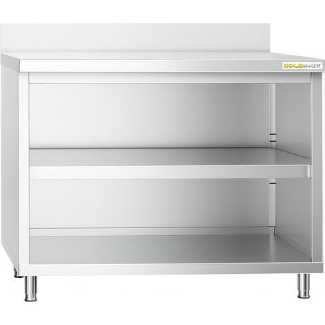 Meuble bas inox ouvert 1000x600 mm adossée PREMIUM - GOLDINOX (1/4)