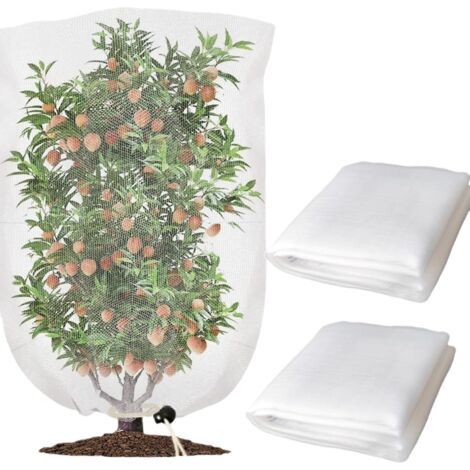 Lot de 2 filets de protection pour arbres fruitiers, plantes de jardin, fruits et myrtilles, avec cordon de serrage et fermeture éclair, 100 x 14 cm (1/5)