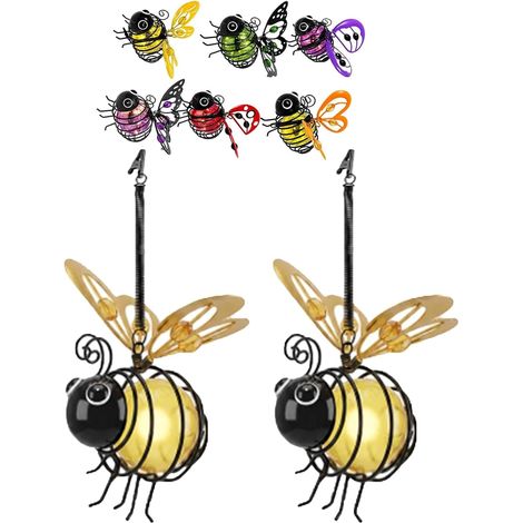 2-Pack Lampe Solaire Abeille Suspendue, Lumière Chaude, Éclairage Étanche pour Terrasse, Fête et Camping, Jaune (1/5)