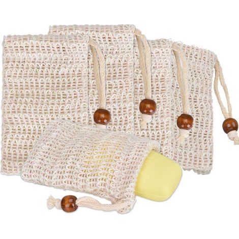 Sacchetto porta sapone in cotone e lino, set da 5 sacchetti porta sapone in rete