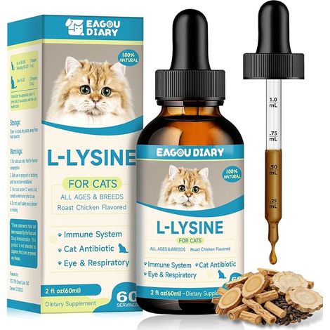 Lysine pour Chats Immunitaire Allergies Éternuement Yeux Mouillés 60ML (1/5)