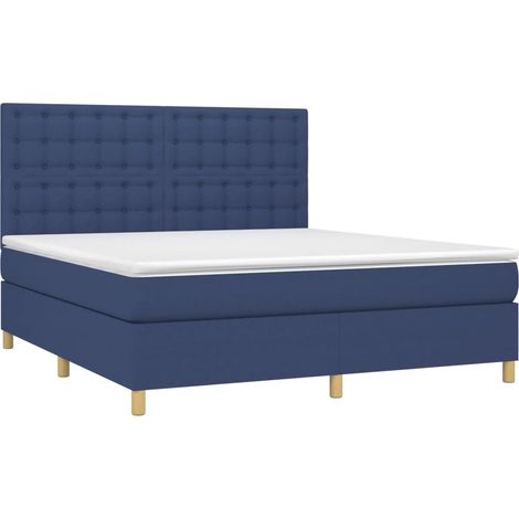 Box Spring Bed with Mattress&LED Blue 180x200 cm Fabric vidaXL