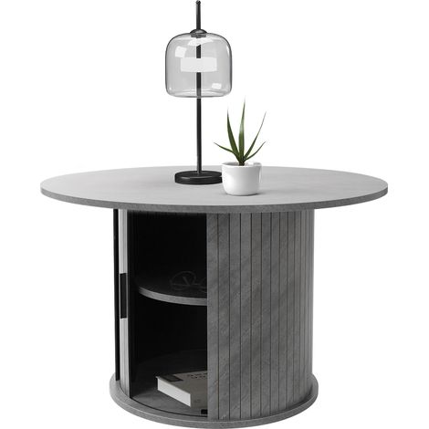 ML-Design Table Basse Ronde 80 x 80 x 50 cm, Aspect Béton Gris avec Porte Coulissante et Grande Espace de rangement, Meuble d'Appoint Contemporain pour Canapé de Salon Lounge, Plateau pour Boissons (1/5)