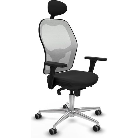 Jorquera sincro malla blanca similpiel negro brazos 3D base aluminio cabecero fijo ruedas 65mm engomada (1/5)
