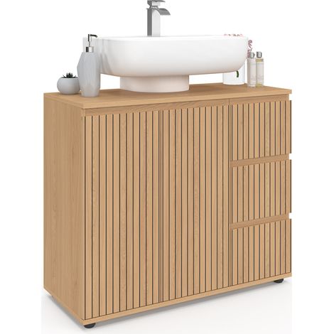 Mobiletto da bagno VICTOR con armadietto e 3 cassetti a effetto doghe (1/5)