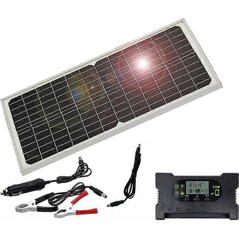Kit de panneaux solaires doubles 30 W 12 V, étanche IP65, pour une utilisation intérieure et extérieure. Système d'énergie solaire portable. (1/5)