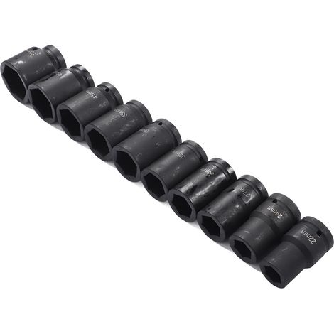 Coffret de 10 douilles à impact profondes 1 pouce, robustes et avec boîte de rangement en fer. (1/5)