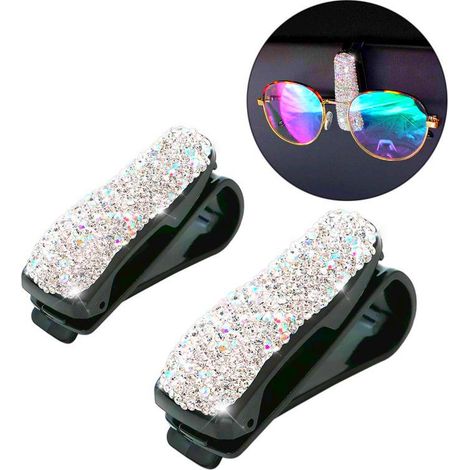 2 Porte-Lunettes de Voiture Universel, Clip Pare-Soleil Arceau à Lunettes Brillant, Support Harnais et Pince Carte de Stationnement, Cadre à Verres pour Automobile (1/3)
