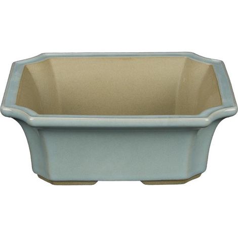 Vaso per bonsai rettangolare in gres smaltato grigio-azzurro 13x10,5x4,5 cm - A12