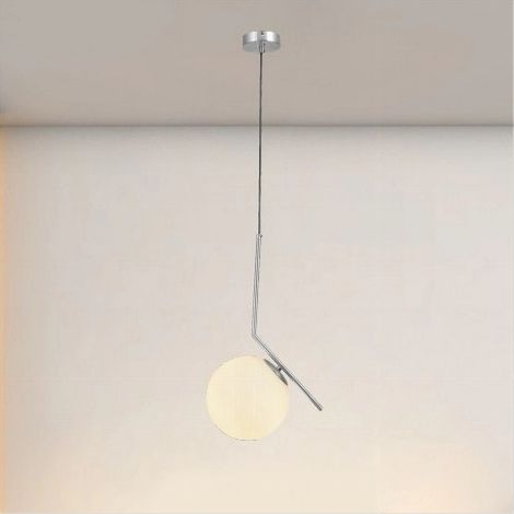 TRADE SHOP - Lampadario A Sospensione Attacco E27 Argento Con Sfera Vetro Moderno Minimal 33474 -