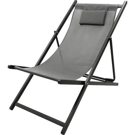 Chaise chilienne pliante 94x61 cm textilène anthracite – 5 positions