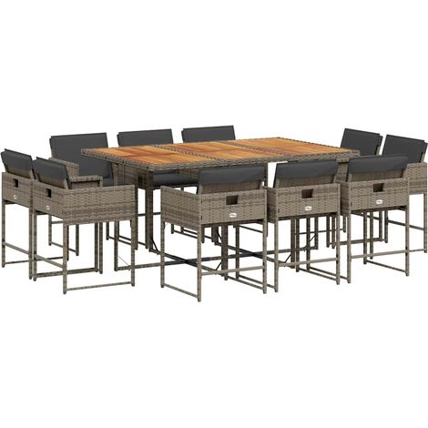 Maison Exclusive - 11-tlg. Garten-Essgruppe mit Kissen Grau Poly